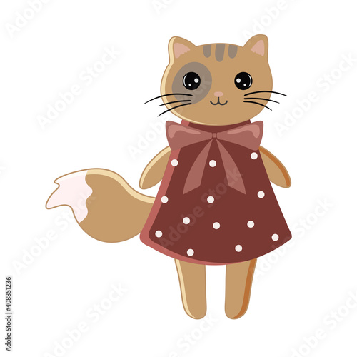 Cat girl in a dress, vector illustration on a white background. Can be used as a print on children's clothing, greeting cards, invitations to children's parties, room poster.