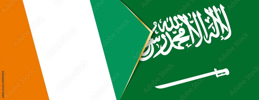 Ivory Coast and Saudi Arabia flags, two vector flags. Ivory Coast and Saudi Arabia flags, two vector flags.