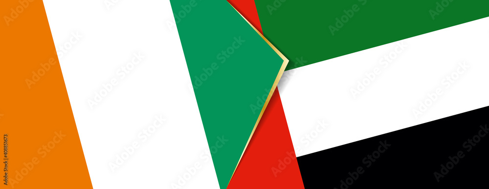 Ivory Coast and United Arab Emirates flags, two vector flags. Ivory Coast and United Arab Emirates flags, two vector flags.