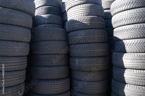 stacked car tires. car tires background