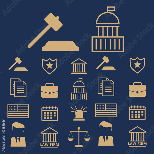 Law and justice flat icons. Law police flat vector illustration
