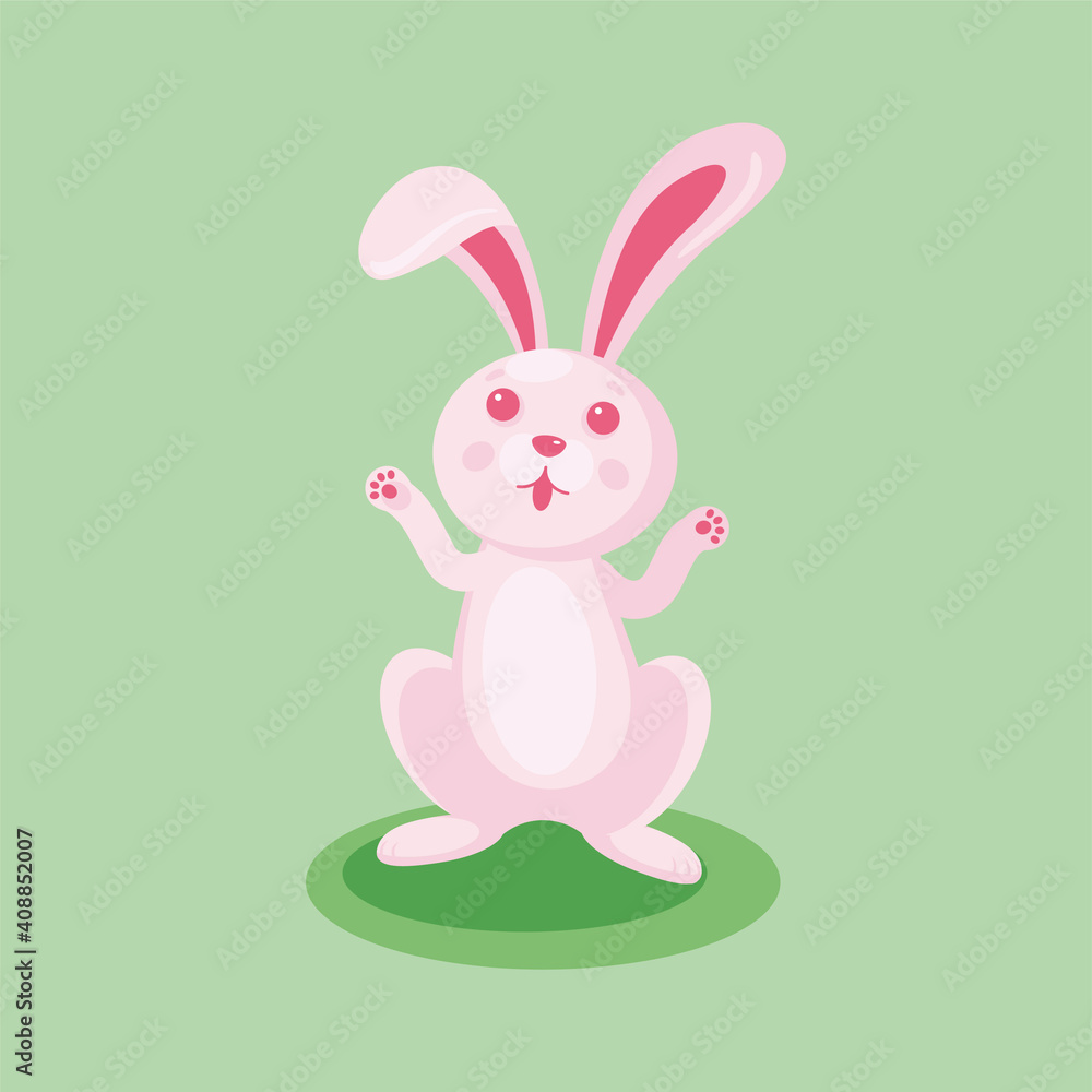Funny easter bunny stands and looks up in surprise. Vector illuctration, cartoon character isolated, card, sticker Funny easter bunny stands and looks up in surprise. Vector illuctration, cartoon character isolated, card, sticker