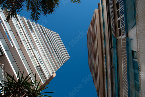 Slika na platnu two buildings and a palm tree with clear sky