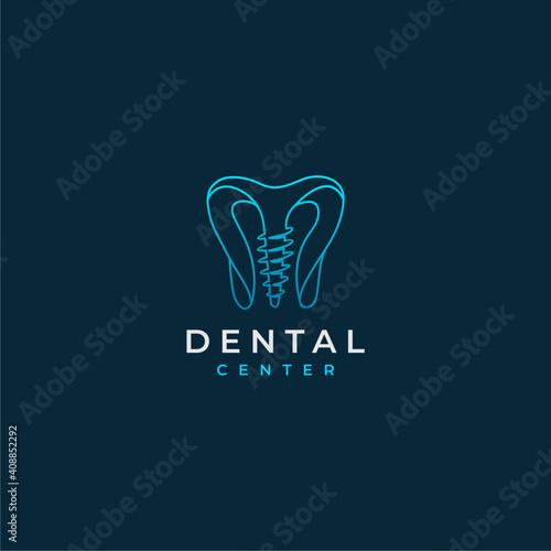 hi tech dental care - modern orthodontic technology, dentistry, medical care business logo web icon. line art logotype of teeth implant