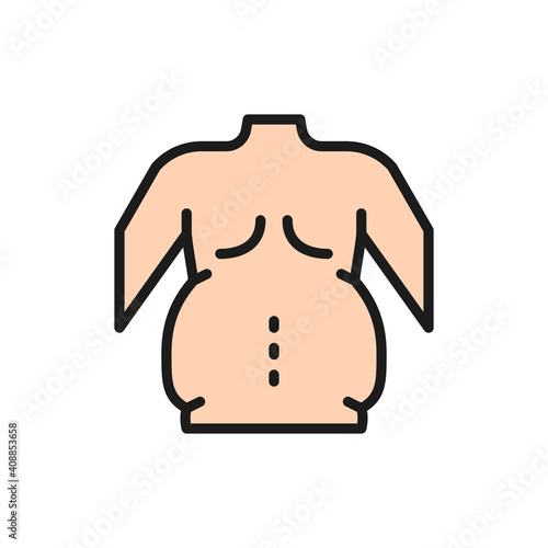 Thick sides, obesity, adiposity, belly flat color line icon.