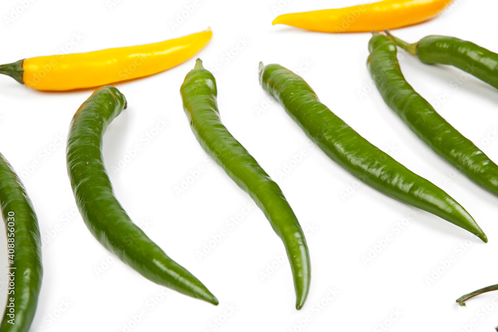 Small peppers isolated on a white background. View from another angle in the portfolio.