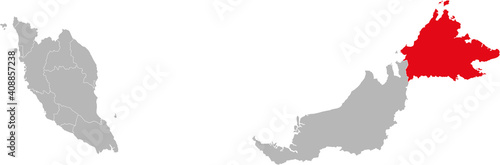 Sabah state isolated on malaysia map. Gray background. Business concepts and backgrounds.