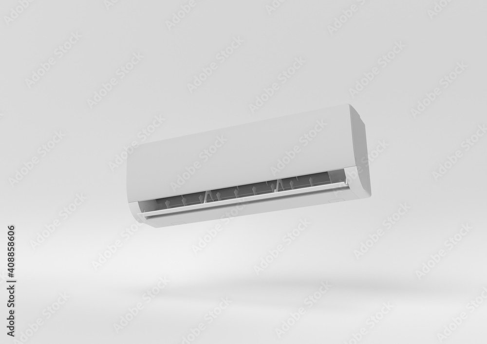white air condition floating on white background. minimal concept idea. monochrome. 3d render. white air condition floating on white background. minimal concept idea. monochrome. 3d render.