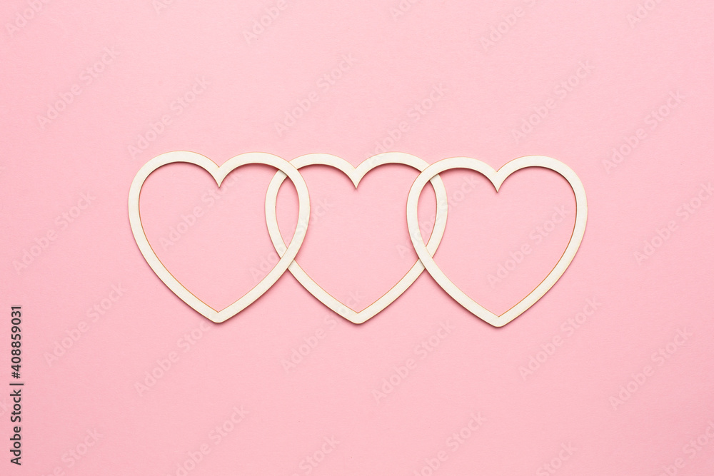 Heart shape on pastel pink background. Concept Valentine's card. Top , copy space for text