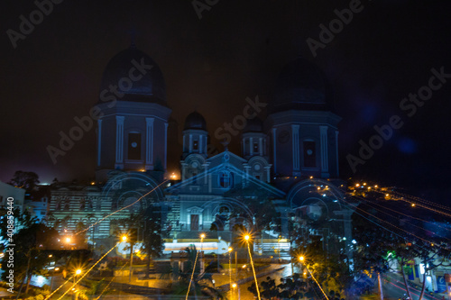 Yarumal  Antioquia  Colombia. June 6  2018. The minor basilica of Our Lady of Mercy is a Colombian Catholic basilica in the municipality of Yarumal  at night 