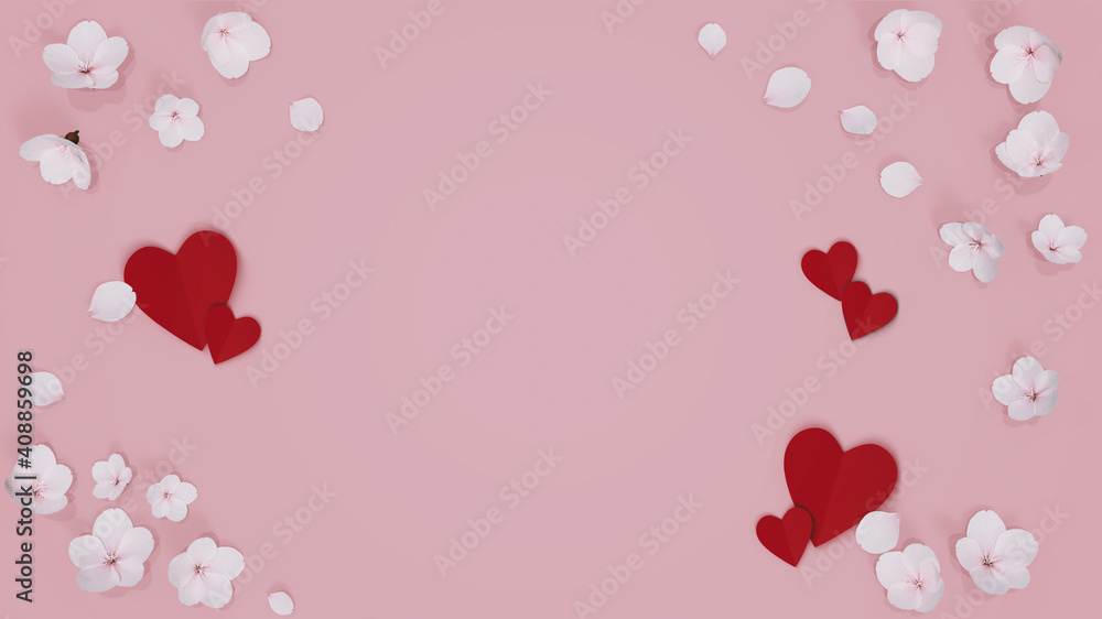 Hearts and flower on pink background