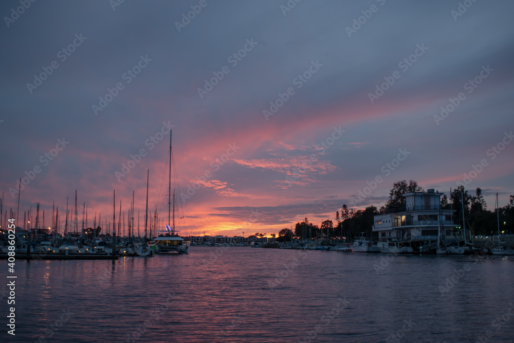 Winter sunset in Marina del Rey, CA with bright colors
