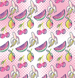 pop art watermelon mango cherries fruits halftone style background