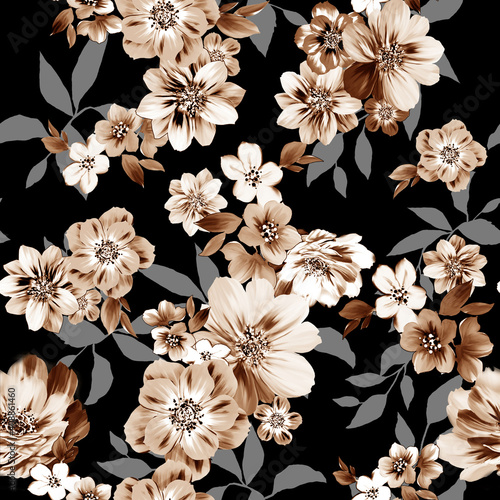 Seamless abstract flowers pattern  floral print.