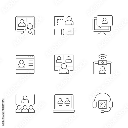 Set line icons of online meeting