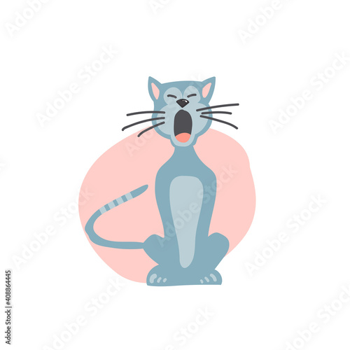Grey yawning cat.Vector illustration.Isolated vector sign symbol.