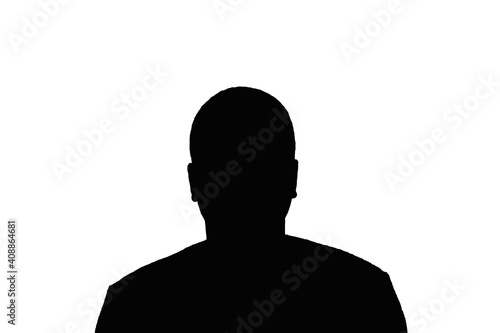 Silhouette of an adult young anonymous man on a white background