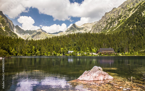 Popradske pleso lake in Slovakia in summer on a sunny day