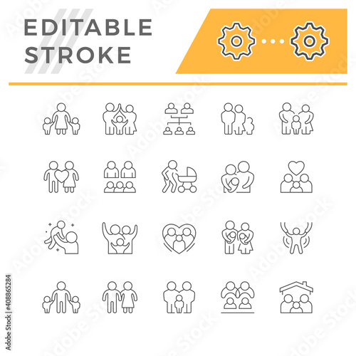 Set line icons of family