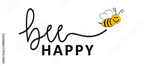 Slogan Don't worry Bee happy. Abstract yellow beehive raster background. Honeycomb cells pattern. Funny cute flying bee honey shapes. Vector for banner or wallpaper. Texture signs. Dont worry Be happy