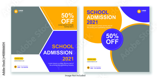 School admission square banner. Suitable for educational banner and social media post template