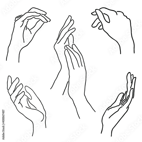 Women's hands. Beautiful graceful silhouettes. Collection. Vector illustration of a set.