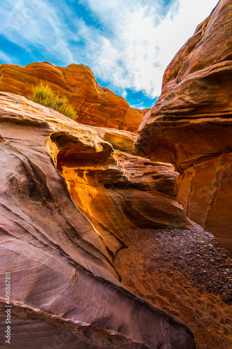 Pastel Walled Slot Canyon In Kaolin Wash, Valley of Fire State Park, Nevada, USA
