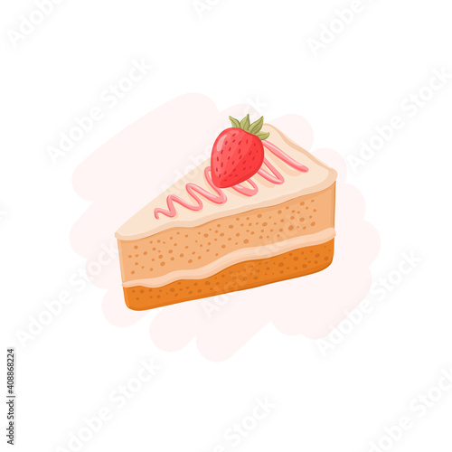 Hand drawn slice of strawberry cake vector illustration,   sweet dessert cheesecake