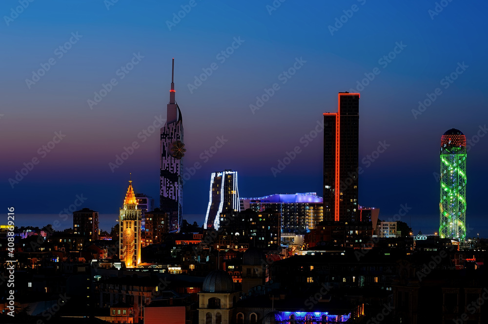 Night Batumi cityscape in Georgia