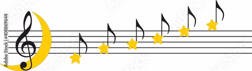 musical staff with stars notes and moon, moonlight sonata 