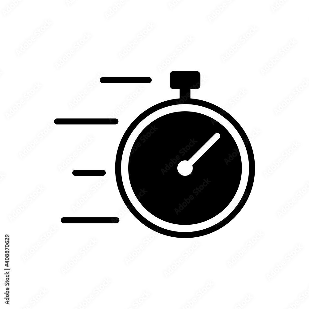 Fast delivery glyph icon. Stopwatch with speed Fast delivery glyph icon. Stopwatch with speed
