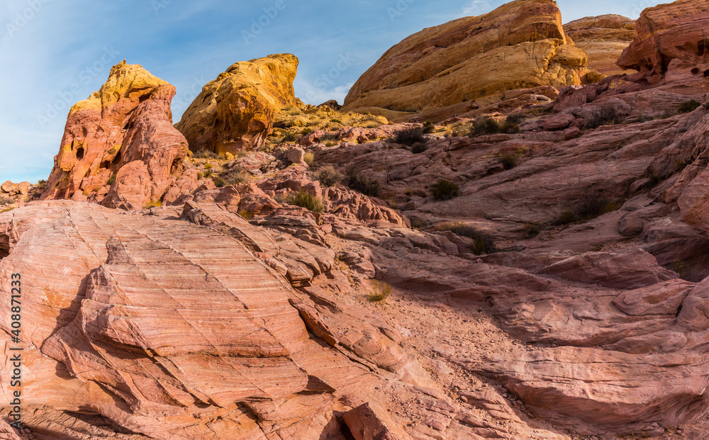 Pastel Colored Rock Formations Along  White Domes Trail, Valley of Fire State Park, Nevada, USA
