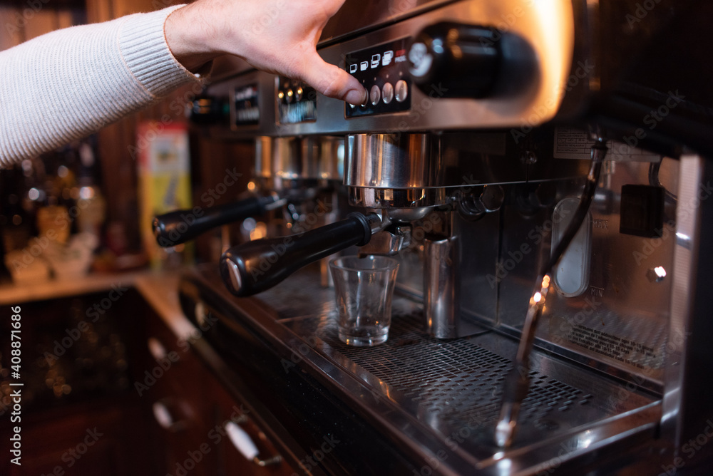 Coffee machine while preparing delicious coffee