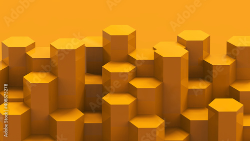 Yellow Hexagon pattern backdrop background. 3D rendering.