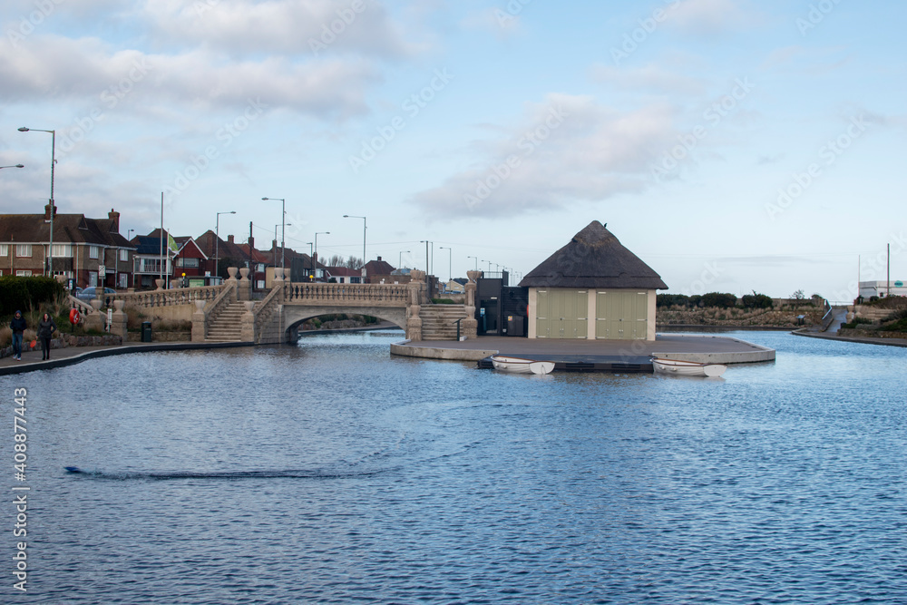 The Venetian Waterways in Great Yarmouth, Norfolk, UK, during lockdown January 2021