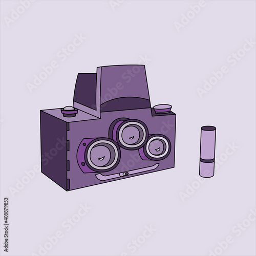 vintage camera with three lenses purple