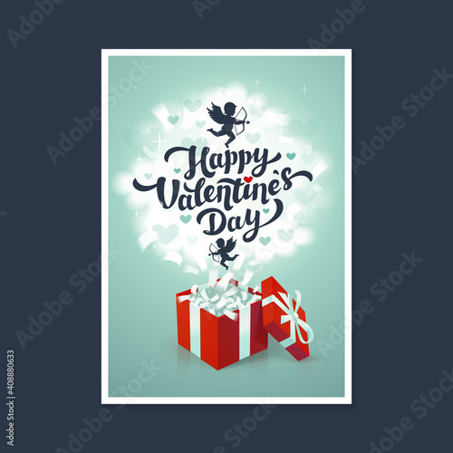 Happy Valentine's day greeting card - love day vector card or poster with red...
