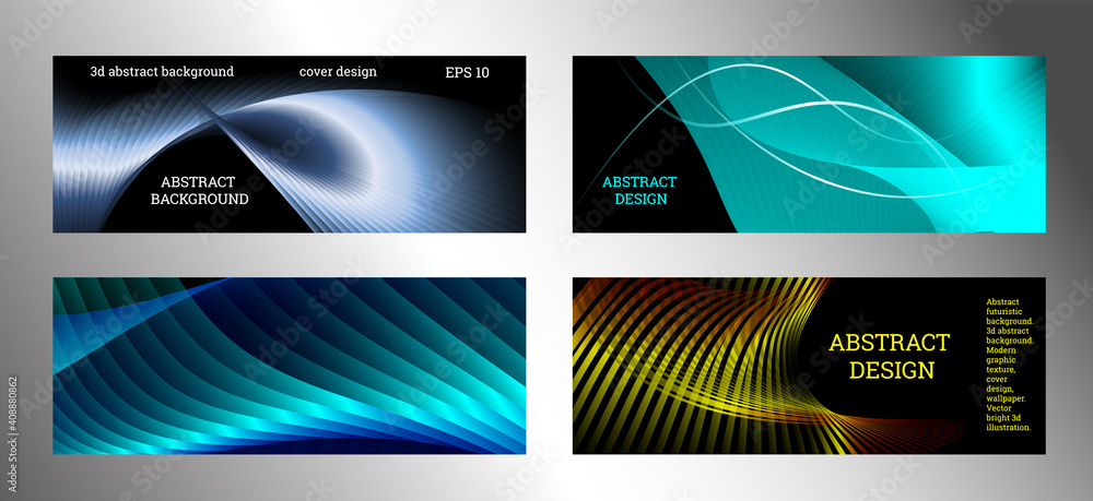 Fototapeta premium Cover designs set. Stripes with colored metallic sheen, gradient. Creative background, wallpaper, magazine cover. EPS vector