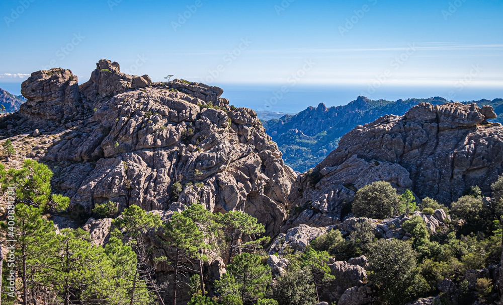 Hiking trail to Piscia di Gallo, rock formations, Corse, France