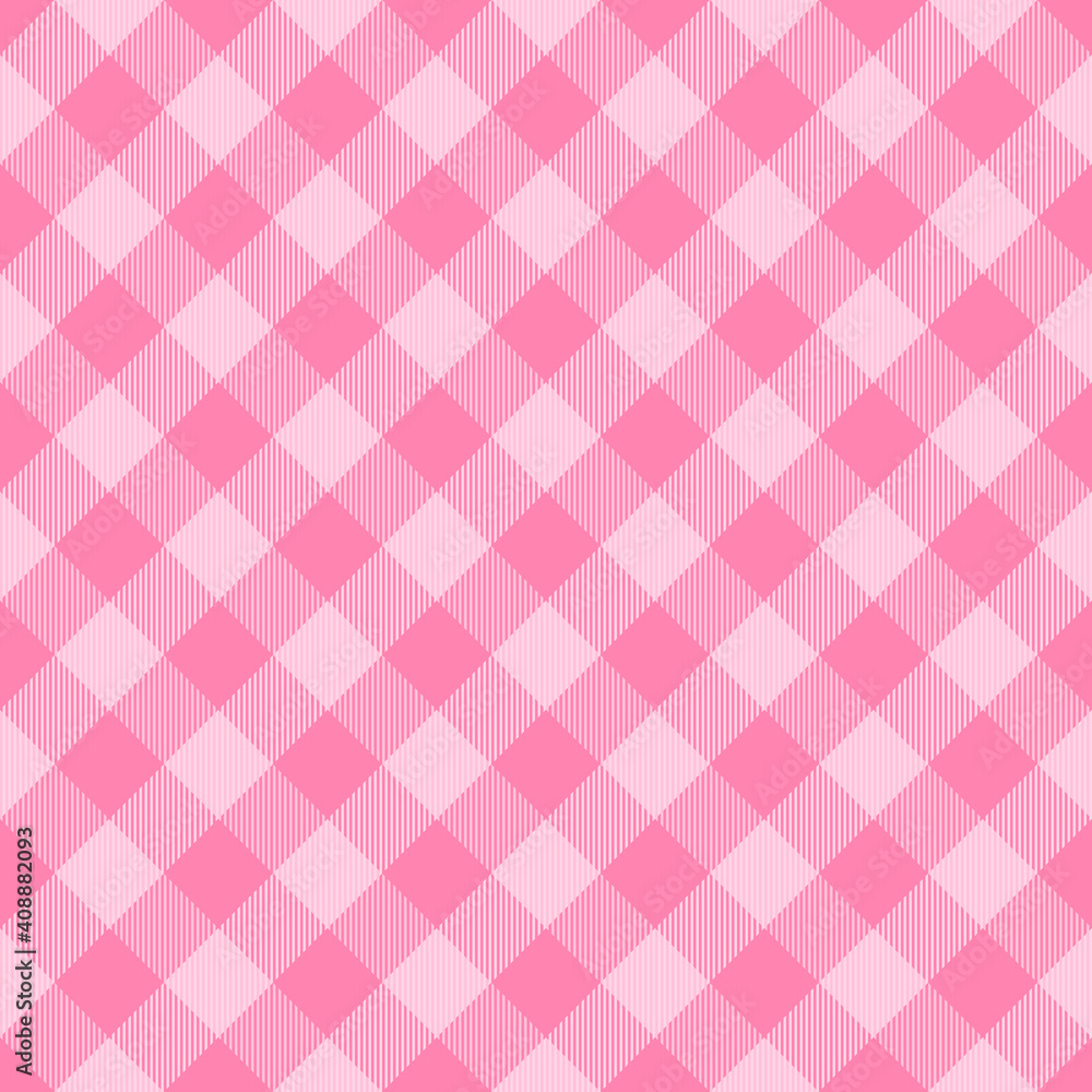 Diagonal tartan Valentines day plaid. Scottish pattern in pink and white cage. Scottish cage. Traditional Scottish checkered background. Seamless fabric texture. Vector illustration Diagonal tartan Valentines day plaid. Scottish pattern in pink and white cage. Scottish cage. Traditional Scottish checkered background. Seamless fabric texture. Vector illustration