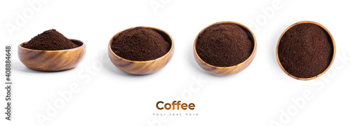Coffee in wooden bowl isolated on a white background.