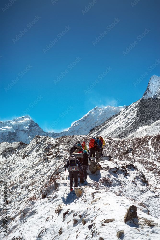 Mountaineers make climbing Mount Island Peak Imja Tse , 6,189 m, Nepal.