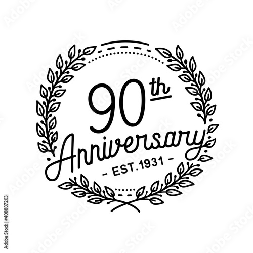 90 years anniversary celebrations design template. 90th logo. Vector and illustrations.