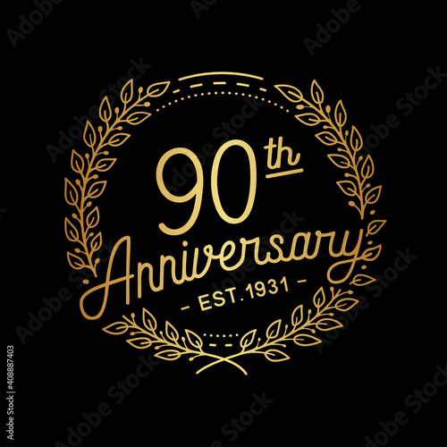 90 years anniversary celebrations design template. 90th logo. Vector and illustrations.