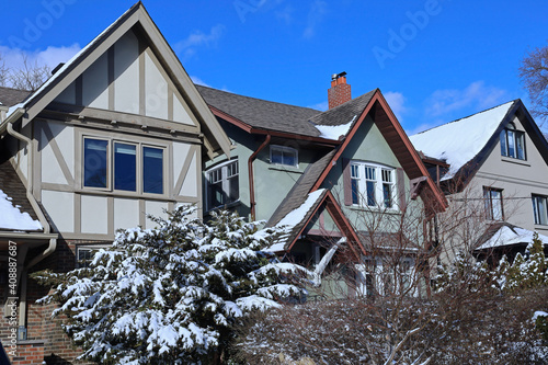 Canvas Print row of traditional middle class single family houses on a sunny day in winter