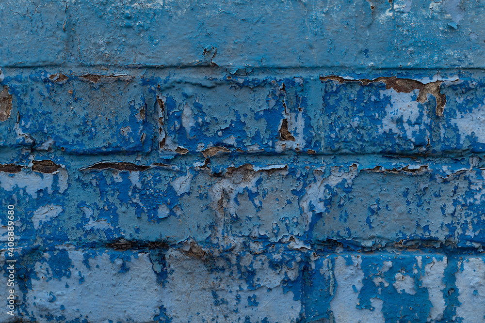 Obraz premium Blue shabby broken btick wall background texture