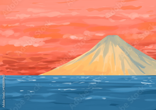 富士山と海 夕焼け 