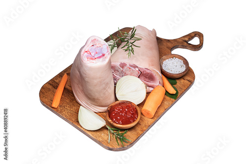 Raw pork knuckle with rosemary photo