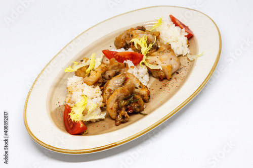 Chicken curry with jasmine rice, indian food concept