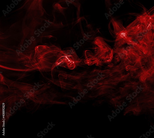 Red smoke isolated on black background and texture